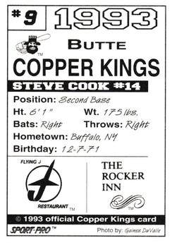1993 Sport Pro Butte Copper Kings #9 Steve Cook Back