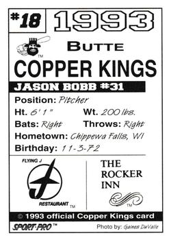 1993 Sport Pro Butte Copper Kings #18 Jason Bobb Back