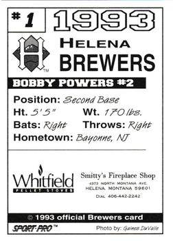 1993 Sport Pro Helena Brewers #1 Bobby Powers Back