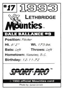 1993 Sport Pro Lethbridge Mounties #17 Dale Ballance Back