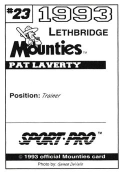 1993 Sport Pro Lethbridge Mounties #23 Pat Laverty Back