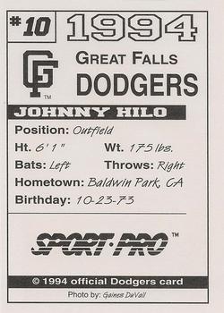 1994 Sport Pro Great Falls Dodgers #10 Johnny Hilo Back