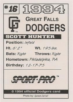 1994 Sport Pro Great Falls Dodgers #16 Scott Hunter Back