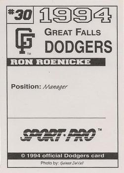 1994 Sport Pro Great Falls Dodgers #30 Ron Roenicke Back