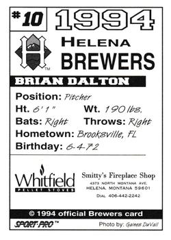 1994 Sport Pro Helena Brewers #10 Brian Dalton Back