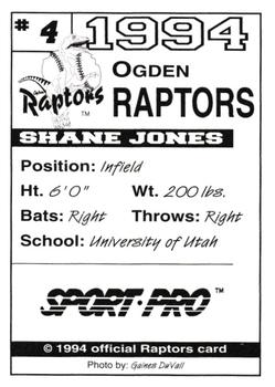 1994 Sport Pro Ogden Raptors #4 Shane Jones Back