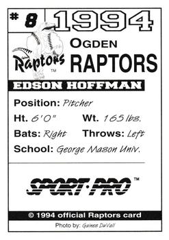 1994 Sport Pro Ogden Raptors #8 Edson Hoffman Back