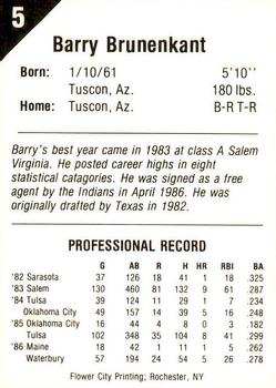 1987 Pucko Buffalo Bisons #5 Barry Brunenkant Back
