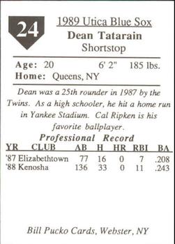 1989 Pucko Utica Blue Sox #24 Dean Tatarian Back