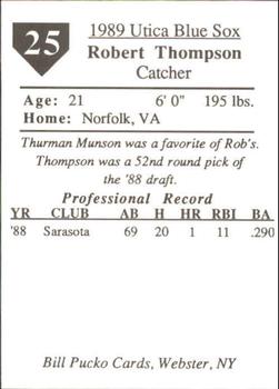 1989 Pucko Utica Blue Sox #25 Rob Thompson Back