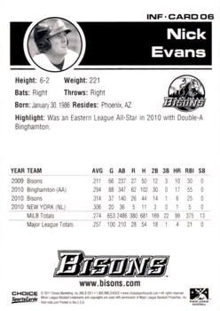 2011 Choice Buffalo Bisons #06 Nick Evans Back