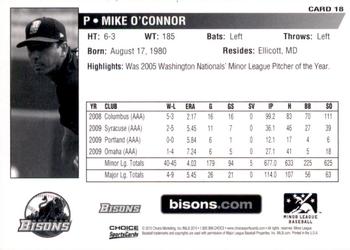 2010 Choice Buffalo Bisons #18 Mike O'Connor Back