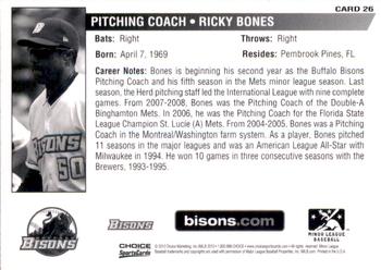 2010 Choice Buffalo Bisons #26 Ricky Bones Back