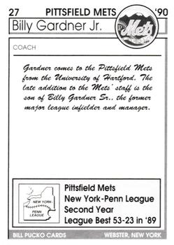 1990 Pucko Pittsfield Mets #27 Billy Gardner Jr. Back
