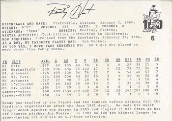 1986 Indianapolis Indians #6 Randy Hunt Back