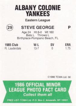 1986 TCMA Albany-Colonie Yankees #29 Steve George Back