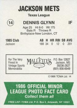 1986 TCMA Jackson Mets #14 Dennis Glynn Back