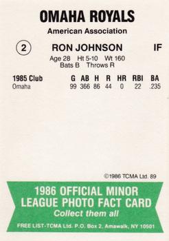 1986 TCMA Omaha Royals #2 Ron Johnson Back