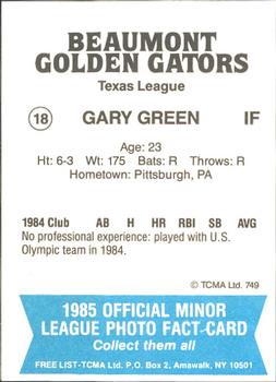 1985 TCMA Beaumont Golden Gators #18 Gary Green Back