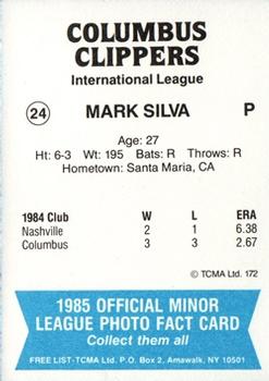 1985 TCMA Columbus Clippers #24 Mark Silva Back