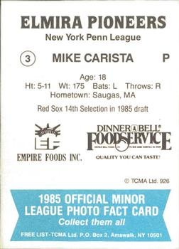 1985 TCMA Elmira Pioneers #3 Mike Carista Back