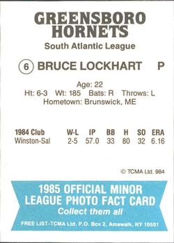 1985 TCMA Greensboro Hornets #6 Bruce Lockhart Back