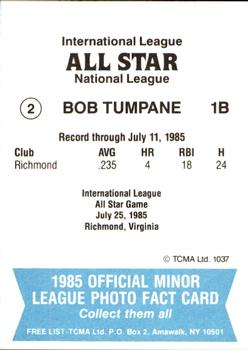 1985 TCMA International League All-Stars #2 Bob Tumpane Back