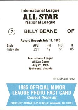 1985 TCMA International League All-Stars #7 Billy Beane Back