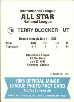 1985 TCMA International League All-Stars #16 Terry Blocker Back