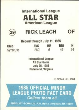 1985 TCMA International League All-Stars #29 Rick Leach Back