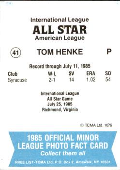 1985 TCMA International League All-Stars #41 Tom Henke Back