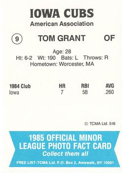 1985 TCMA Iowa Cubs #9 Tom Grant Back