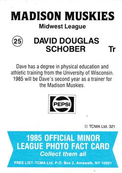 1985 TCMA Madison Muskies #25 David Schober Back