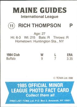 1985 TCMA Maine Guides #11 Rich Thompson Back