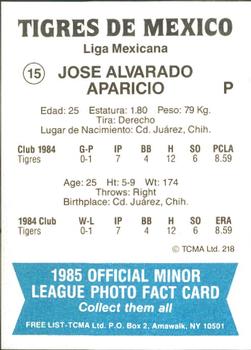1985 TCMA Mexico City Tigers #15 Jose Alvarado Back