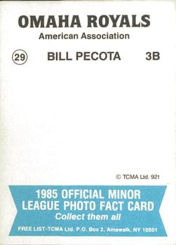 1985 TCMA Omaha Royals #29 Bill Pecota Back