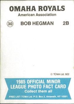 1985 TCMA Omaha Royals #30 Bob Hegman Back
