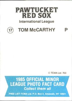 1985 TCMA Pawtucket Red Sox #17 Tom McCarthy Back