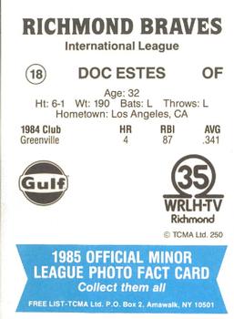 1985 TCMA Richmond Braves #18 Doc Estes Back