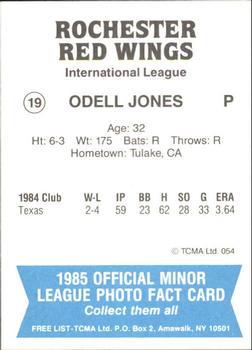 1985 TCMA Rochester Red Wings #19 Odell Jones Back