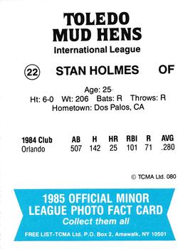 1985 TCMA Toledo Mud Hens #22 Stan Holmes Back