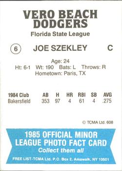 1985 TCMA Vero Beach Dodgers #6 Joe Szekely Back