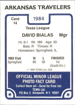1984 TCMA Arkansas Travelers #14 Dave Bialas Back