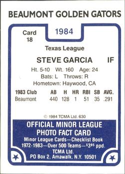1984 TCMA Beaumont Golden Gators #18 Steve Garcia Back