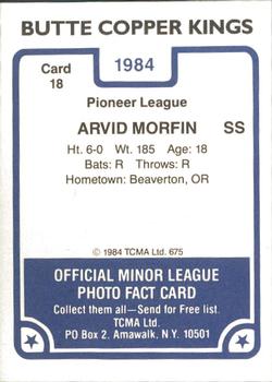 1984 TCMA Butte Copper Kings #18 Arvid Morfin Back