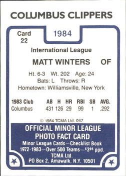1984 TCMA Columbus Clippers #22 Matt Winters Back
