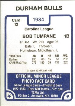 1984 TCMA Durham Bulls #12 Bob Tumpane Back