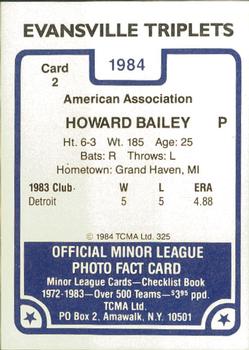 1984 TCMA Evansville Triplets #2 Howard Bailey Back