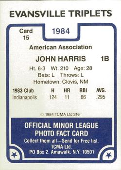 1984 TCMA Evansville Triplets #15 John Harris Back
