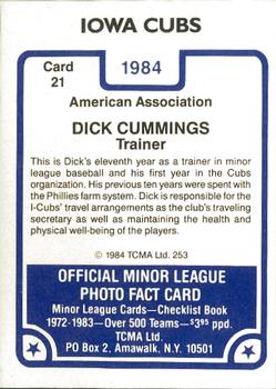 1984 TCMA Iowa Cubs #21 Dick Cummings Back